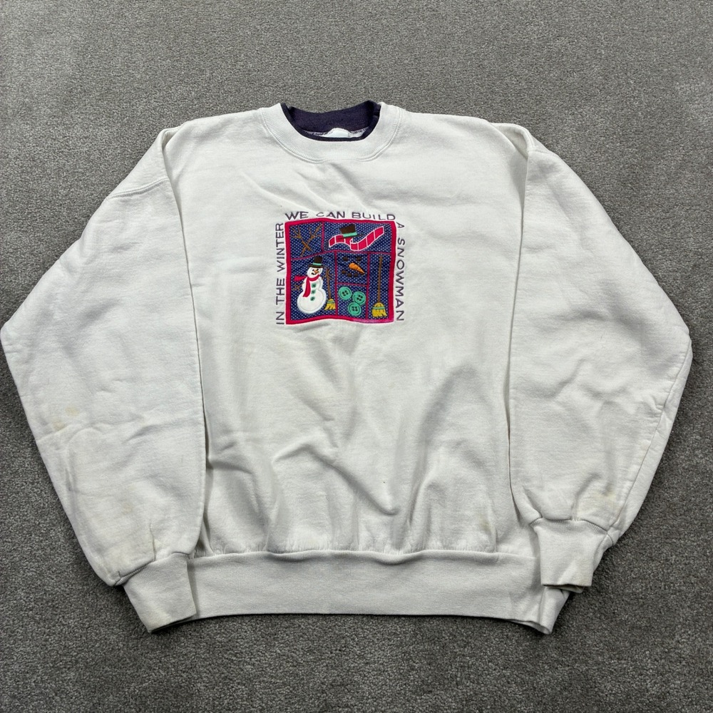 MC ENERGY Sportswear White Snowman Graphic Sweatshirt Women's Size XL